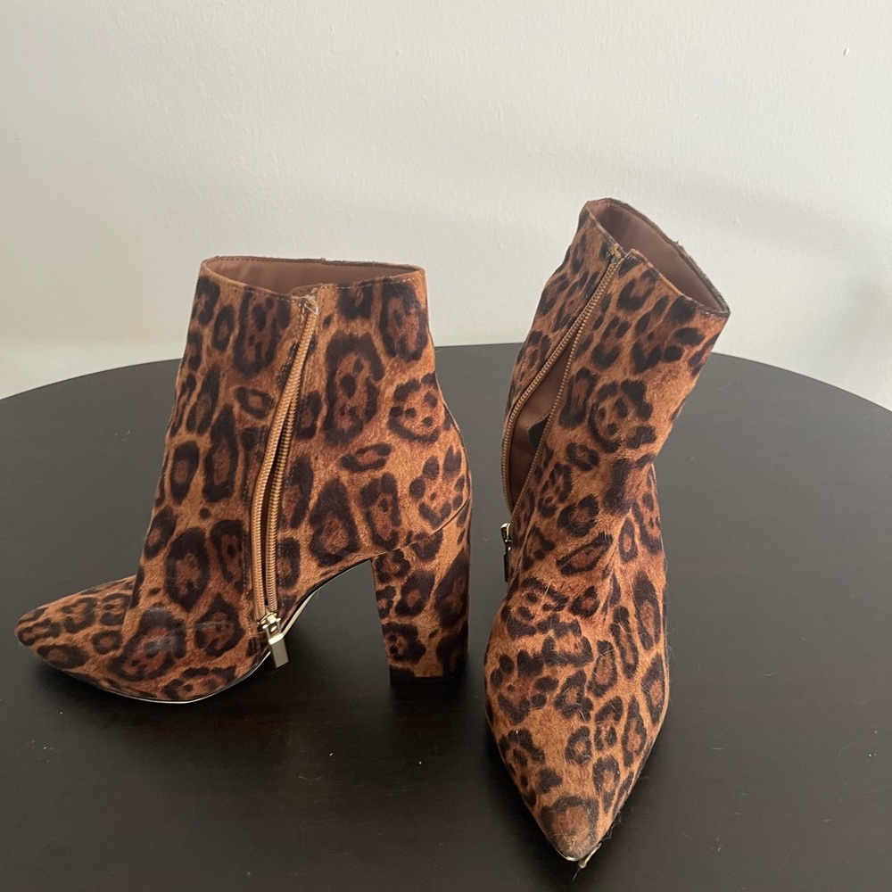 Leopard print bootie heels